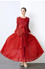 Elegant Plisse Blouse & Skirt Set