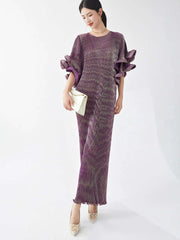 Luxury Pleated Flare Sleeve Dress