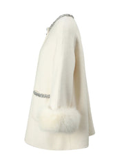 Luxury Woolen Faux Fur Coat