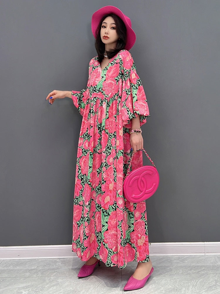 Floral Luxe Half Sleeve Casual Long Dress