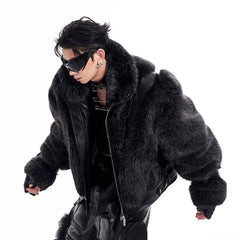 Men's Cropped Faux Leather & Fur Bomber Jacket