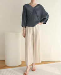 Plissé Dolman-Sleeve Top