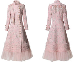 Elegant Floral Jacquard Coat With Tulle