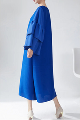 Plissé Ruffle-Sleeve Dress