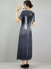 Luxury Denim Plissé Skirt Set