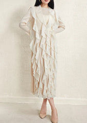 Cascading Ruffle Plissé Dress