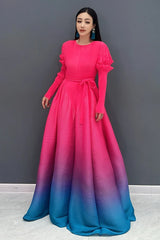 Gorgeous Pink Floral Sleeve Gradient Maxi Dress