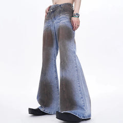 Men's Black Dyed Wide-Leg Streetwear Jeans