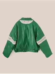 Men's Green Cropped Faux Leather Moto Jacket