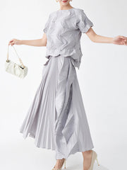 Ikebana Pleated Geometric Top and Skirt