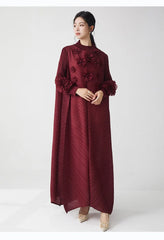 Luxe Plissé Pleated Floral Long Sleeve Dress