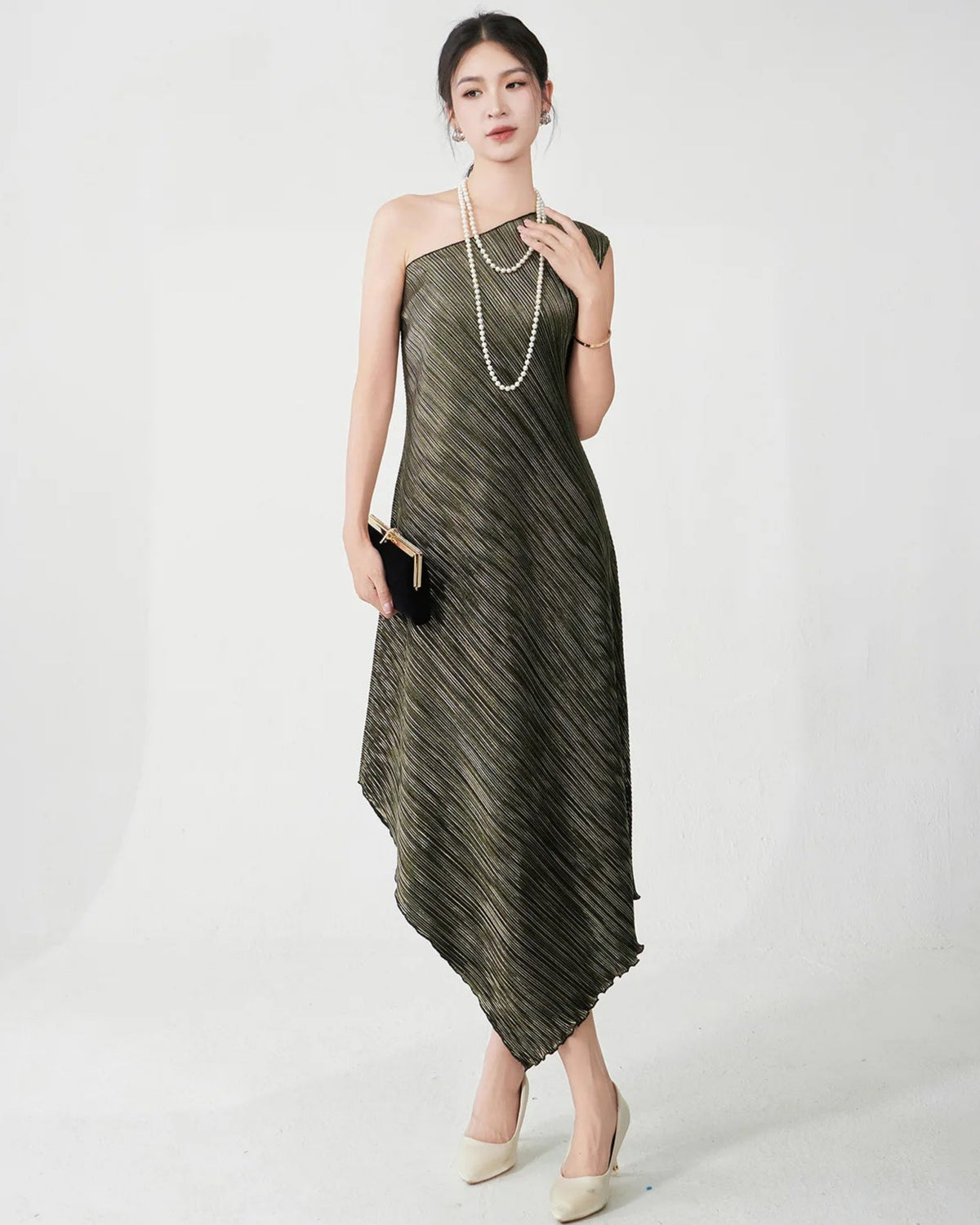 One-Shoulder Pleated Dress