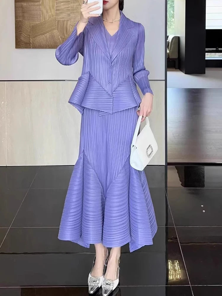 Japanese Luxe Asymmetrical Pleated Skirt Suit