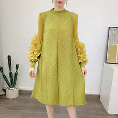 Luxury Pleated Floral Ruffle Dress
