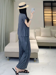 Pleated Vertical Wide Leg Set