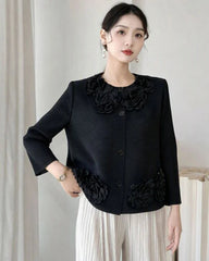 Petite Floral Plissé Button-Down Top