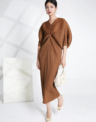 Luxury Pleated Batwing Sleeves Dress