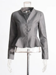 Women's Elegant Button Front Blazer Skirt Suit Set