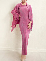 Elegant Pleated Dress & Shawl