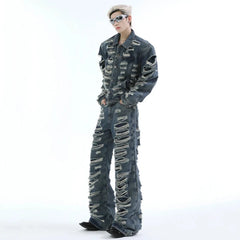 Men's 2 Piece Ultra Distressed Stacked Jeans & Jacket Set