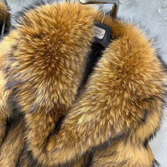 Genuine Raccoon Fur Long Coat