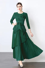 Elegant Plisse Blouse & Skirt Set
