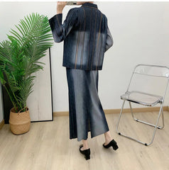 Truly Pleated Denim-Inspired Midi Skirt Set