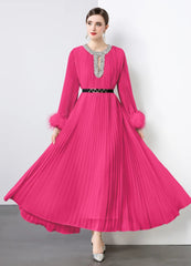 Luxe Pleated Crystal & Feather Dress