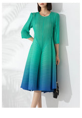 Couture Pleated 3/4 Sleeve Midi Dress