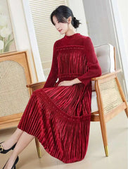 Elegant Velvet Pleated Dress