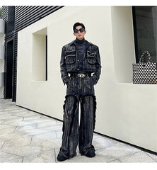 Men's 2-Piece Japanese Denim Black Streetwear Set