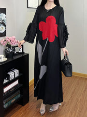 Luxe Flower Print Plisse Dress