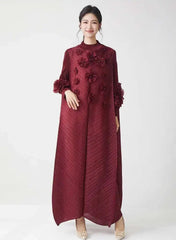 Elegant Pleated Floral Sleeve Dress