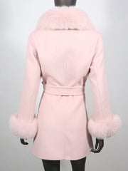 Women's Shawl Collar Fox Fur Wool & Cashmere Coat