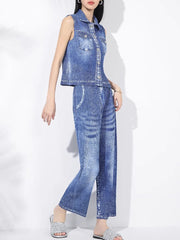 Plissé Pleated Denim-Inspired Pants Set