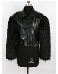 Women's Cropped Motorcycle Faux Leather & Faux Fur Jacket