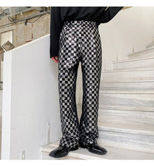 Men's Metallic Checkered Black Trousers