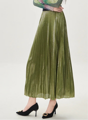 Luxury Metallic Plissé Midi Skirt