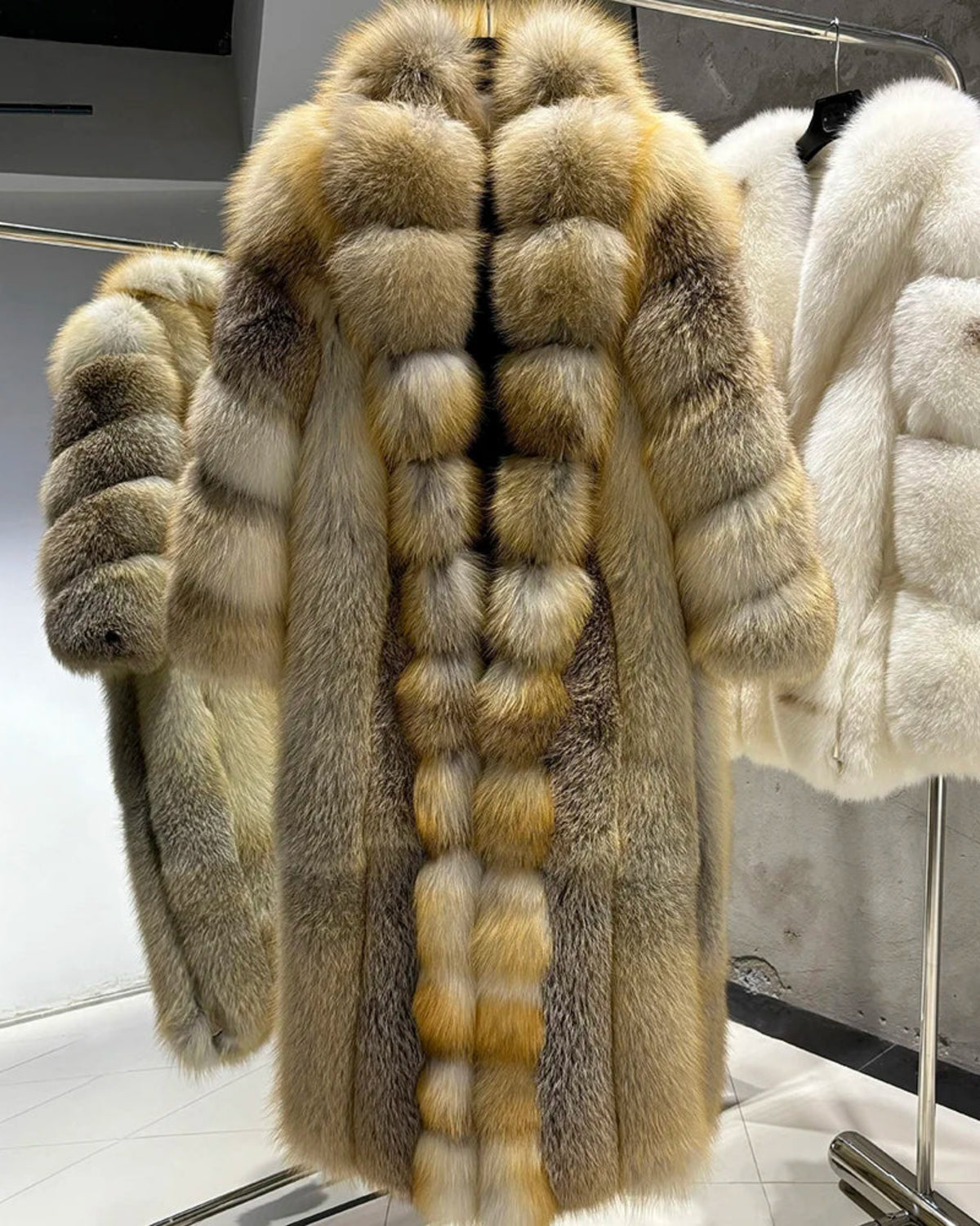 Golden Island Long Fox Fur Coat