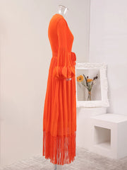 Elegant Fringe Hem Plissé Dress