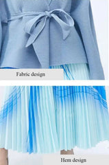 Modern Pleated Cardigan & Skirt Set
