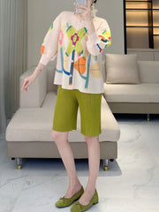 Elegant Plissé 3/4 Sleeve Cardigan