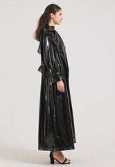 Full-Length Black Patent Vegan Leather Trench Coat