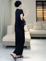 Pleated Vertical Wide Leg Set
