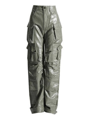 HEYFANCYSTYLE Haute Couture Leather Cargo Pants