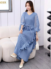 Sculptural Plissé Cape Kaftan