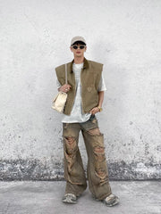 Stylish Men's 2 Piece Distressed Jeans and Vest Set