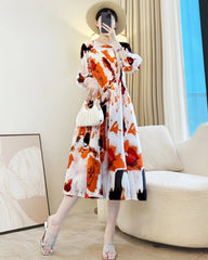 Sculptural Plissé Watercolor Dress