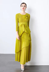Elegant Plisse Blouse & Skirt Set