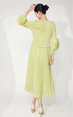 Ruffle Sleeve Plissé Dress